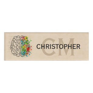 Links und rechtes menschliches Gehirn personalisie Namenschild