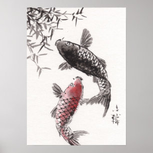 LinLi Chinesische Aquarellkunst Print - KOI Fisch Poster