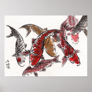 LinLi Chinesische Aquarellkunst Print - KOI Fisch Poster