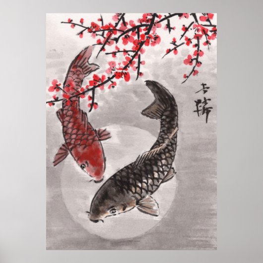 LinLi Chinesische Aquarellkunst Print - KOI Fisch Poster (Vorne)