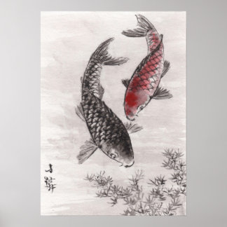LinLi Chinesische Aquarellkunst Print - KOI Fisch Poster
