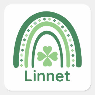 Linnet Name Clover Boho Rainbow Quadratischer Aufkleber