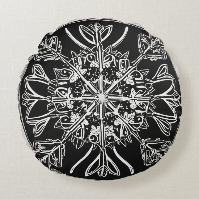 Linocut Art Round Pillow Rundes Kissen (Vorderseite)