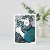 Linocut Bearded Man hält eine Katze Postkarte (Stehend Vorderseite)