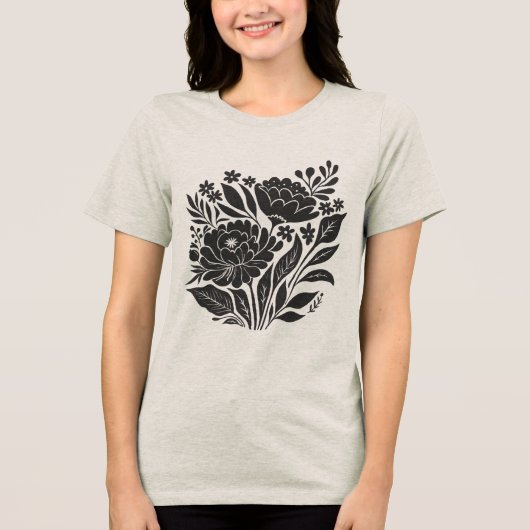 linocut Blume boho botanisch Tri-Blend Shirt (Vorderseite)