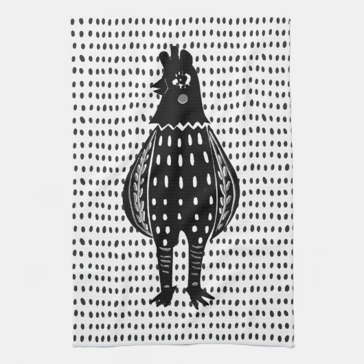 Linocut Chicken Geschirrtuch (Vertikal)