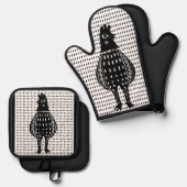 Linocut Chicken Ofenhandschuh & Topflappen-Set (Vorderseite/Rückseite)