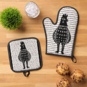 Linocut Chicken Ofenhandschuh & Topflappen-Set (Oben Unten)