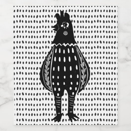 Linocut Chicken Weinetikett (Einzelnes Label)