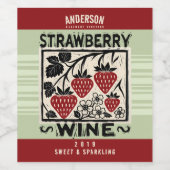 Linocut Erdbeere hausgemachte Weinzucht herzlich Weinetikett (Einzelnes Label)