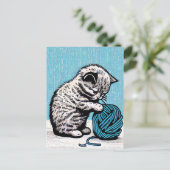Linocut Kitten Spielen mit einem Ball aus Garn Postkarte (Stehend Vorderseite)