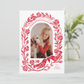 Linocut-Lovebirds und Rose gewölbte Foto-Design (Stehend Vorderseite)