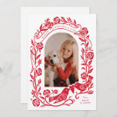 Linocut-Lovebirds und Rose gewölbte Foto-Design (Vorne/Hinten)