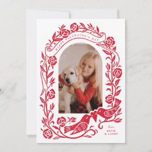 Linocut-Lovebirds und Rose gewölbte Foto-Design