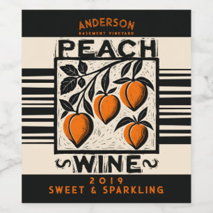 Linocut peach hausgemachten Weinschrein herzlich Weinetikett