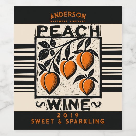 Linocut peach hausgemachten Weinschrein herzlich Weinetikett (Einzelnes Label)
