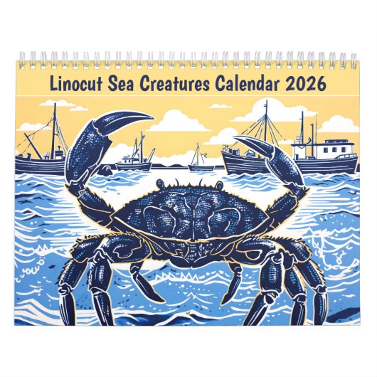 Linocut Sea Creatures Calendar 2026 Kalender (Titelbild)