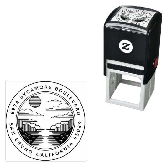 Linocut Style Landscape Return Address Stamp Permastempel (Beispiel)