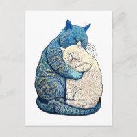 Linocut Weiß und Schwarze Katzen zusammen schlafen