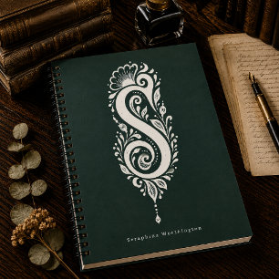 Linolschnitt-Buchstabe S Botanisches Monogramm Not Notizblock