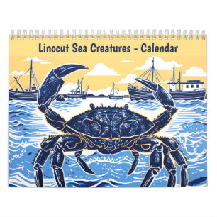Linolschnitt-Kalender Meereskreaturen Kalender