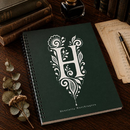 Linolschnitt-Notizbuch mit botanischem Monogramm B Notizblock
