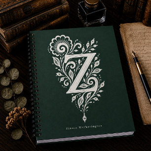 Linolschnitt-Notizbuch mit botanischem Monogramm B Notizblock