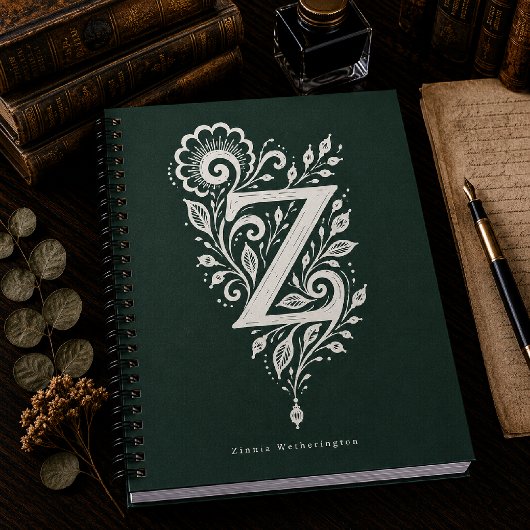 Linolschnitt-Notizbuch mit botanischem Monogramm B Notizblock
