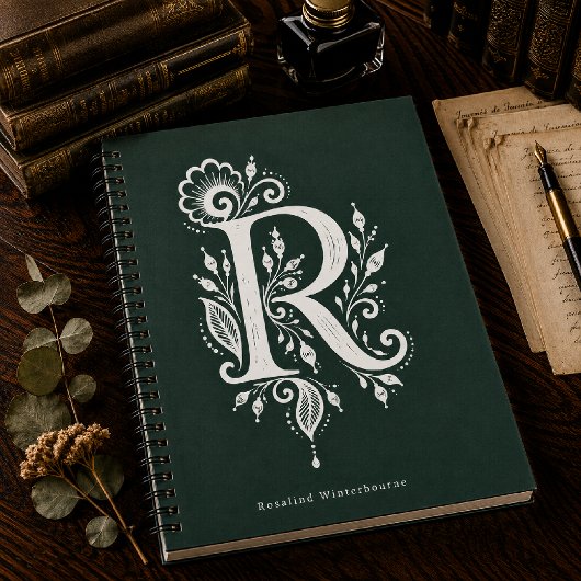 Linolschnitt-Notizbuch mit botanischem Monogramm B Notizblock