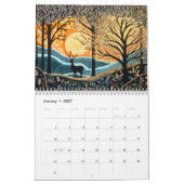 Linolschnitt Wald Jahreszeiten Kalender (Jan 2027)