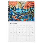 Linolschnitt Wald Jahreszeiten Kalender (Feb 2027)