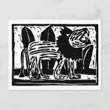 Linoschnitt aus schwarzem und weißem Roaring Lion