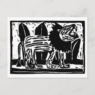 Linoschnitt aus schwarzem und weißem Roaring Lion Feiertagspostkarte