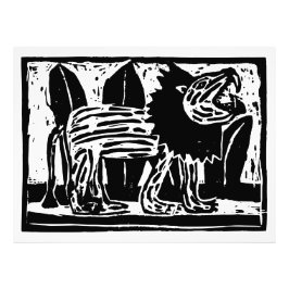 Linoschnitt aus schwarzem und weißem Roaring Lion Fotodruck