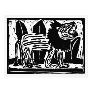 Linoschnitt aus schwarzem und weißem Roaring Lion Fotodruck