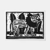 Linoschnitt aus schwarzem und weißem Roaring Lion Fußmatte (Vorderseite)