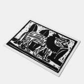 Linoschnitt aus schwarzem und weißem Roaring Lion Fußmatte (Schrägansicht)