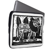 Linoschnitt aus schwarzem und weißem Roaring Lion Laptopschutzhülle (Vorne Rechts)