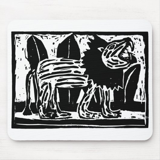 Linoschnitt aus schwarzem und weißem Roaring Lion Mousepad (Vorne)