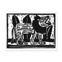 Linoschnitt aus schwarzem und weißem Roaring Lion