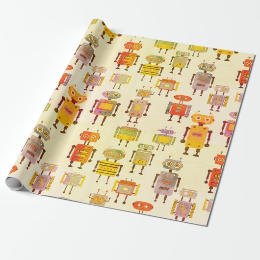 Linseneffekt Retro-Roboter-Geschenkpapier Geschenkpapier (Ungerollt)