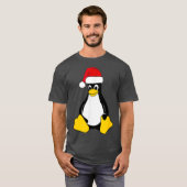 Linu Mascot Tu der Pinguin Weihnachtsmannmütze Ner T-Shirt (Vorne ganz)