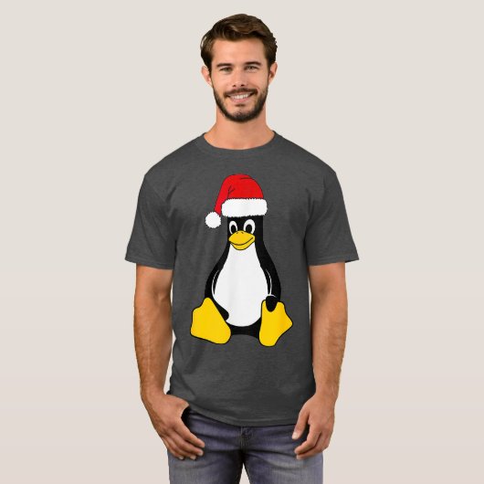 Linu Mascot Tu der Pinguin Weihnachtsmannmütze Ner T-Shirt (Vorne ganz)