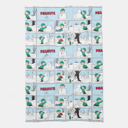 Linus baut einen Schneemann Geschirrtuch (Vertikal)