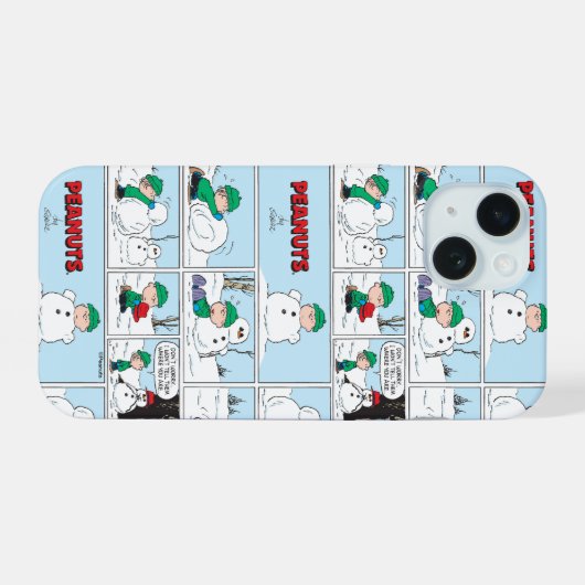 Linus baut einen Schneemann iPhone 15 Hülle (Rückseite (Horizontal))