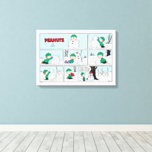 Linus baut einen Schneemann Leinwanddruck (Insitu (Holzboden))