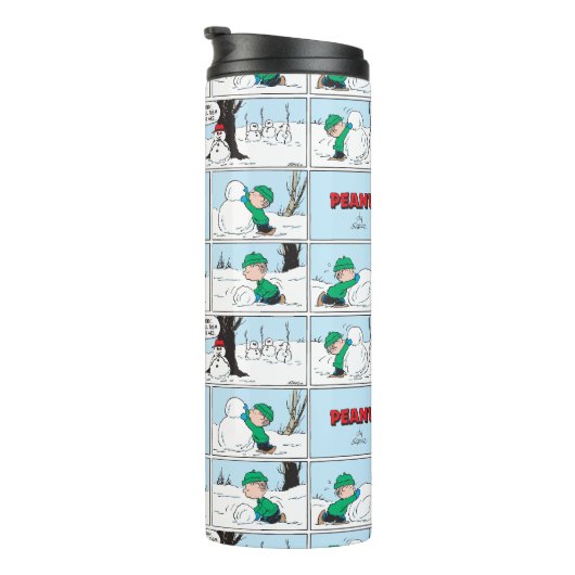 Linus baut einen Schneemann Thermosbecher (Nach rechts gedreht)