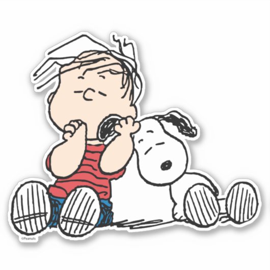 Linus tröstet von Snoopy's Ohr Aufkleber (Vorderseite)