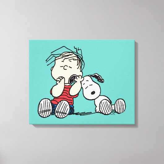 Linus tröstet von Snoopy's Ohr Leinwanddruck (Vorderseite)