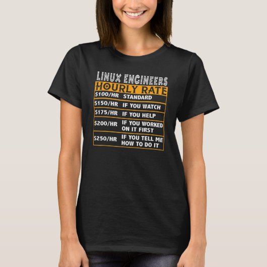 Linux Engineer Stundenrate Unix Geek Cloud-Program T-Shirt (Vorderseite)
